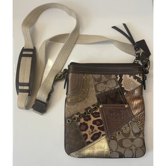 Coach Y2K Crossbody Patchwork Style Metallic Print Purse Swingpack F60849-42070 - Picture 1 of 14